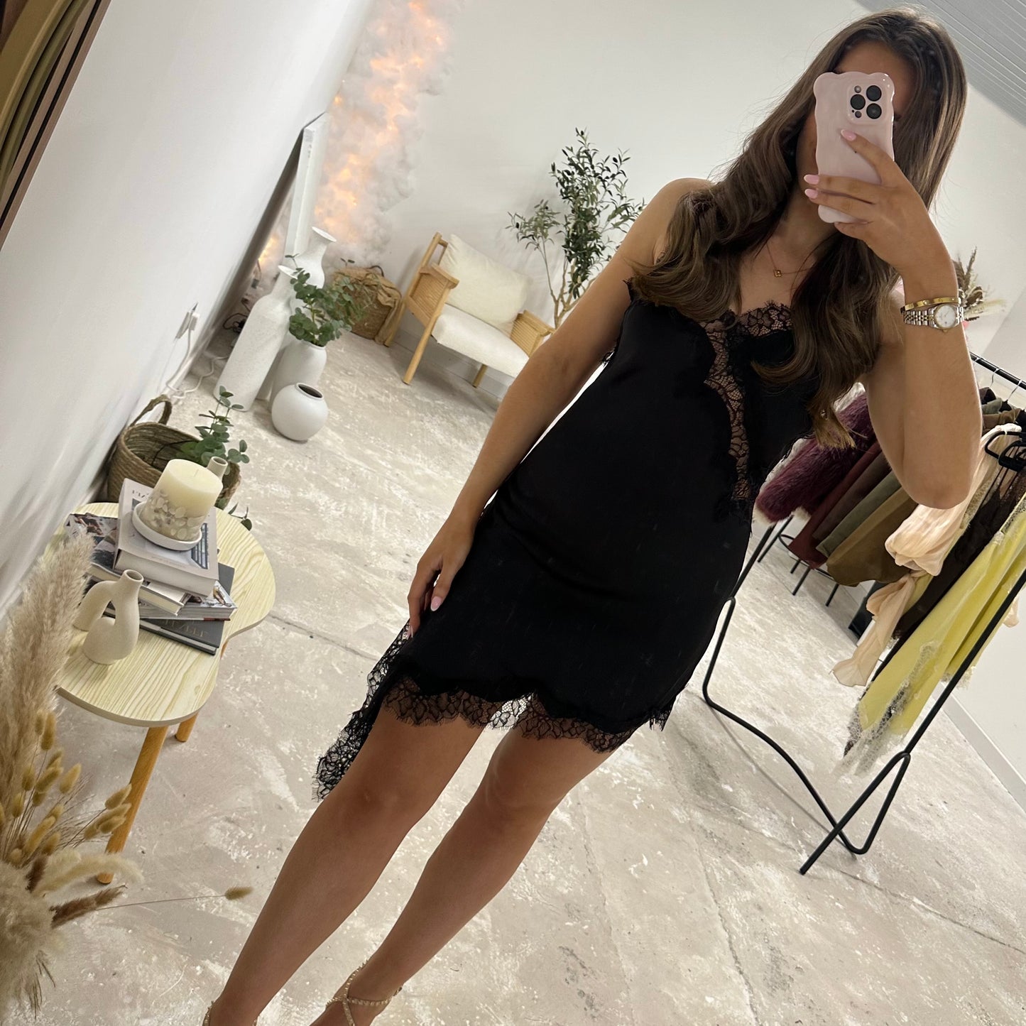 MILACCOLLECTION Black Lace Satin Dress