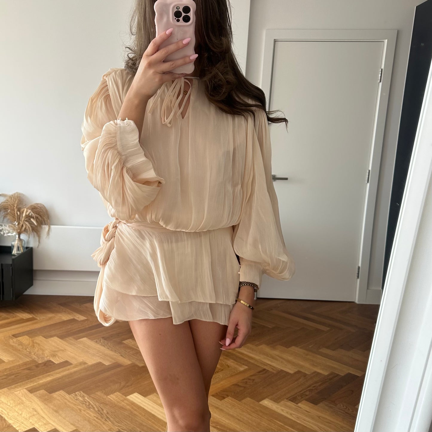 MILACCOLLECTION Beige Chiffon Style Dress
