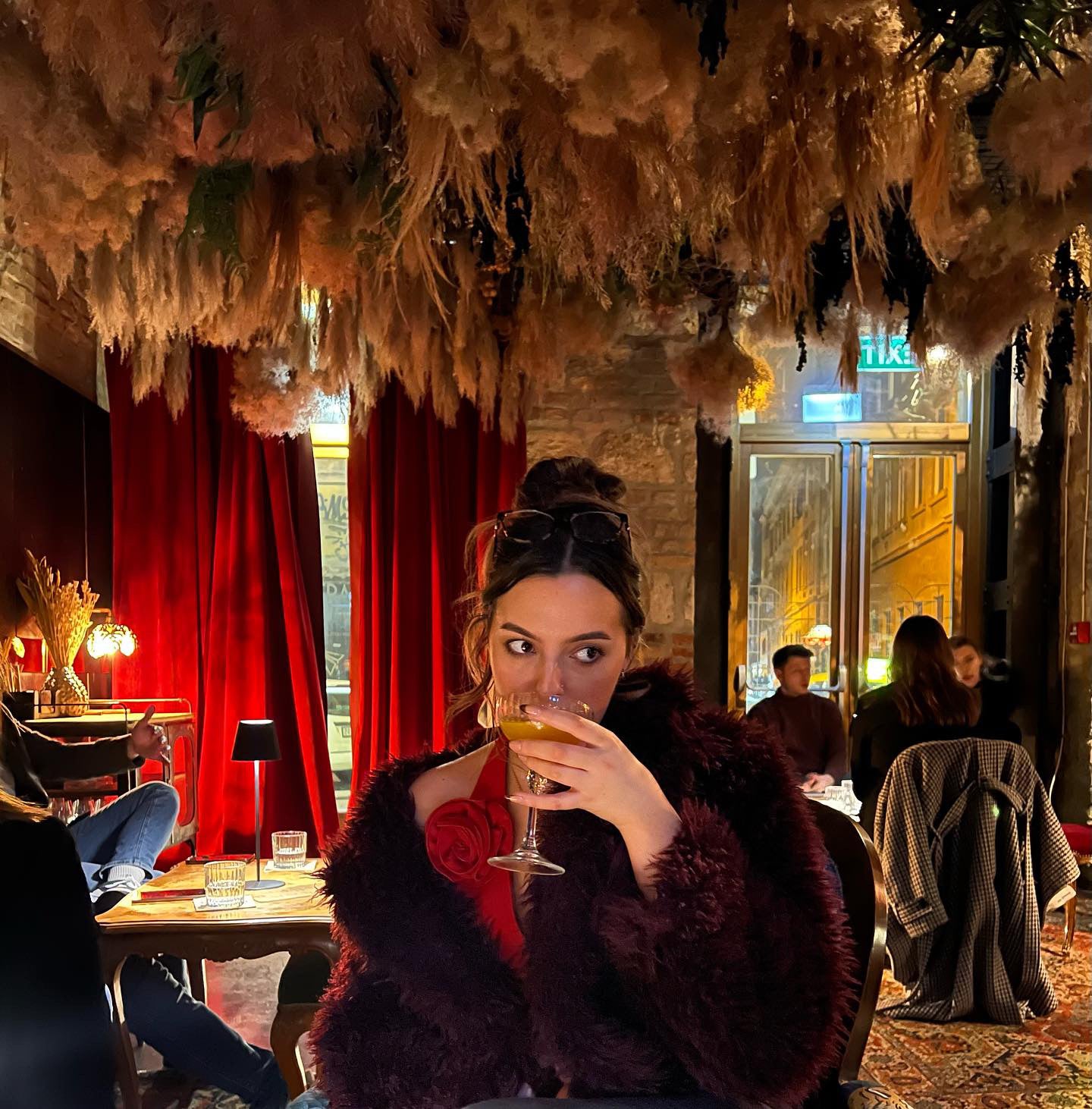 MILACCOLLECTION Mabel Dark Red Faux Fur Coat
