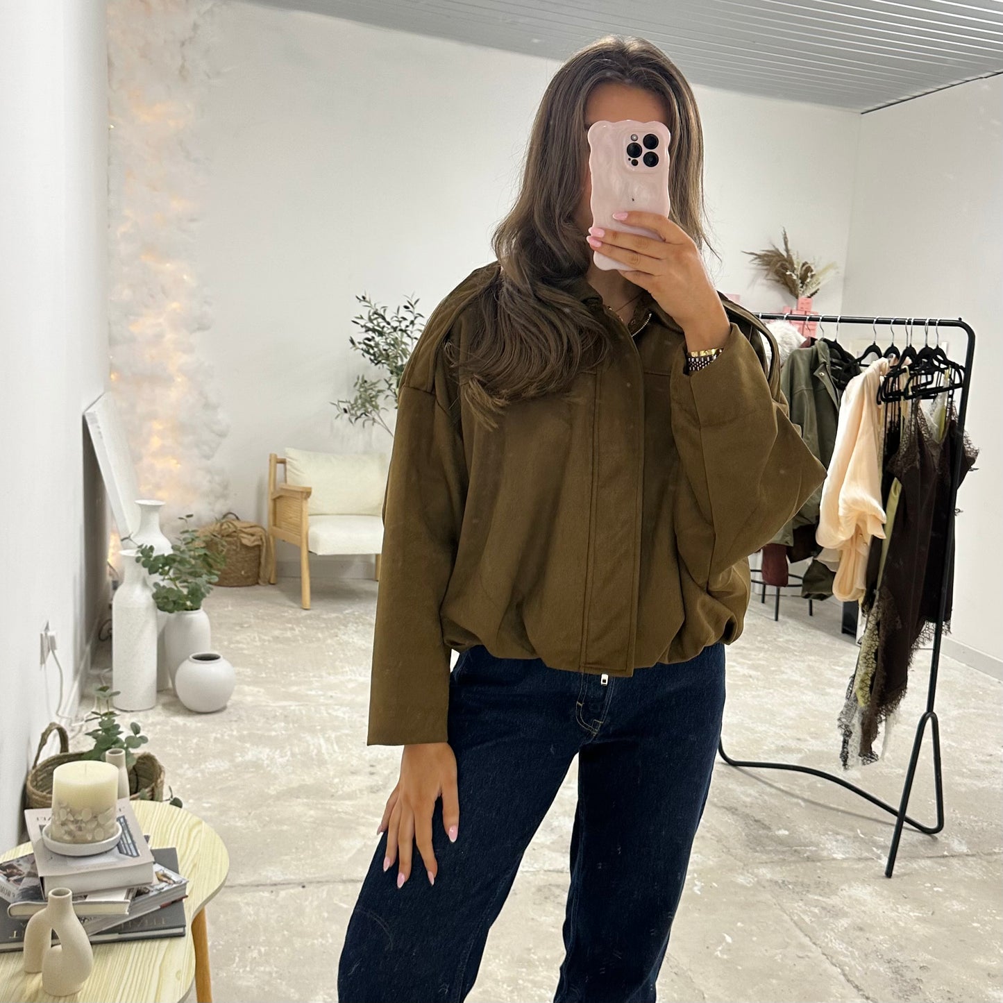 MILACCOLLECTION Brown Suede Bomber Jacket