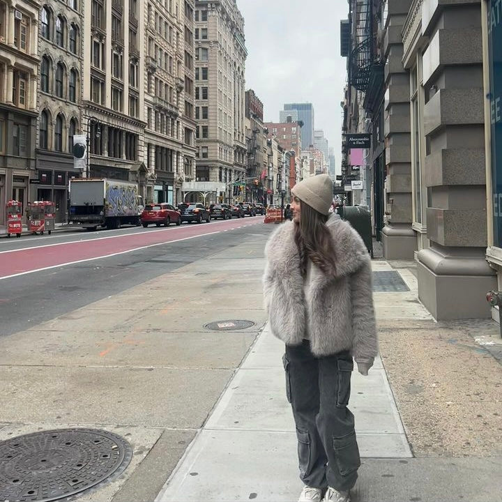 MILACCOLLECTION Eva Grey Faux Fur Coat