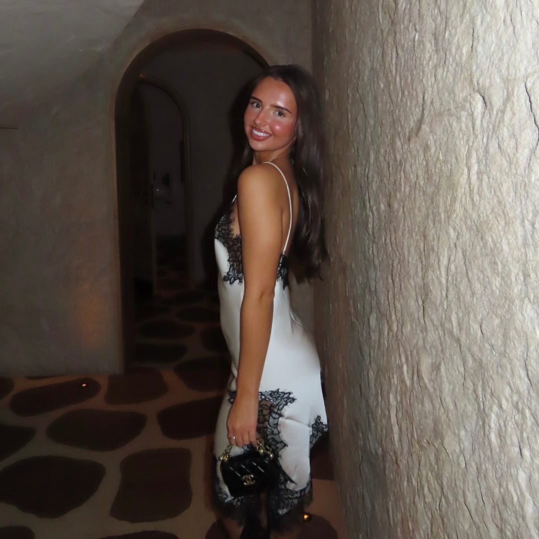 MILACCOLLECTION Cream and Black Lace Satin Dress