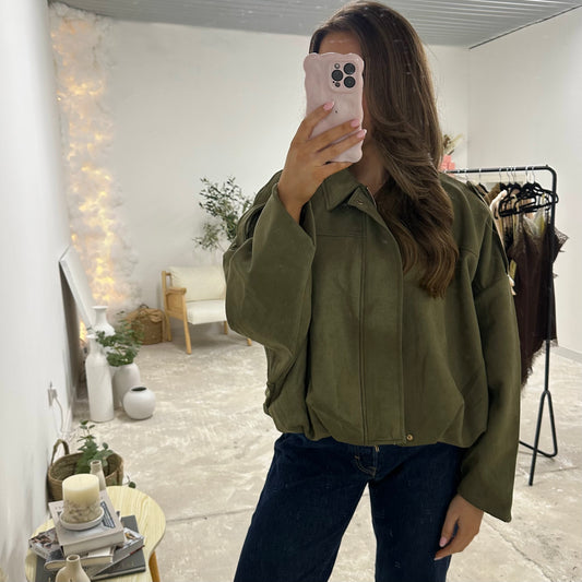 MILACCOLLECTION Khaki Suede Bomber Jacket