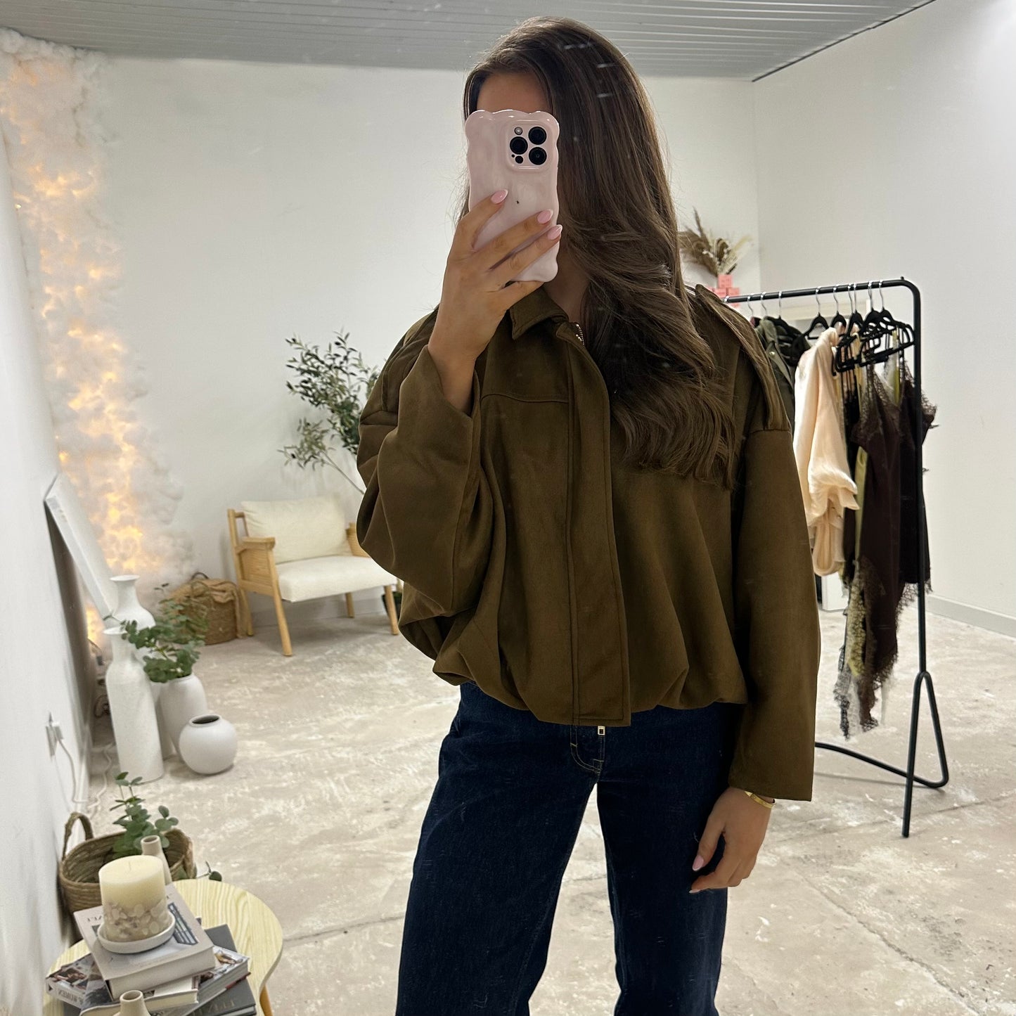 MILACCOLLECTION Brown Suede Bomber Jacket