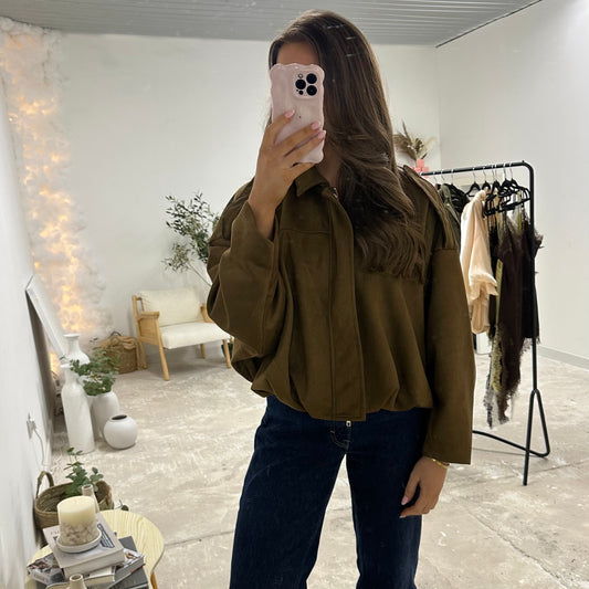 MILACCOLLECTION Brown Suede Bomber Jacket
